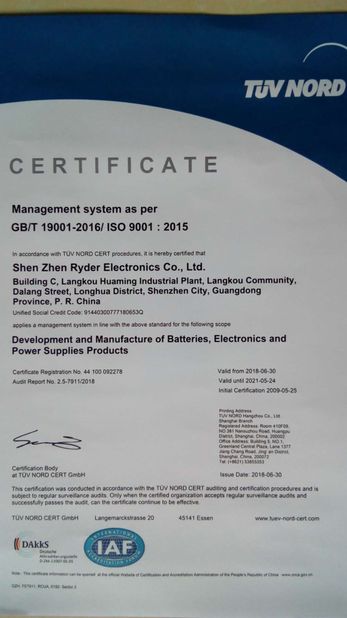 Porcelana Shenzhen Ryder Electronics Co., Ltd. certificaciones